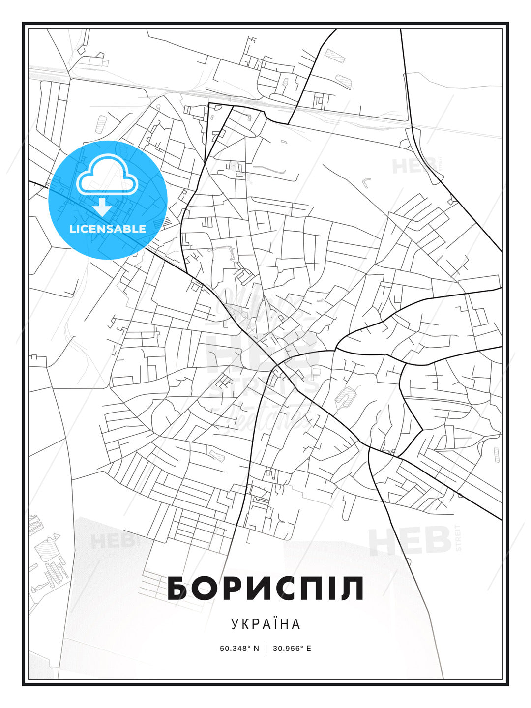 БОРИСПІЛ / Boryspil, Ukraine, Modern Print Template in Various Formats - HEBSTREITS Sketches