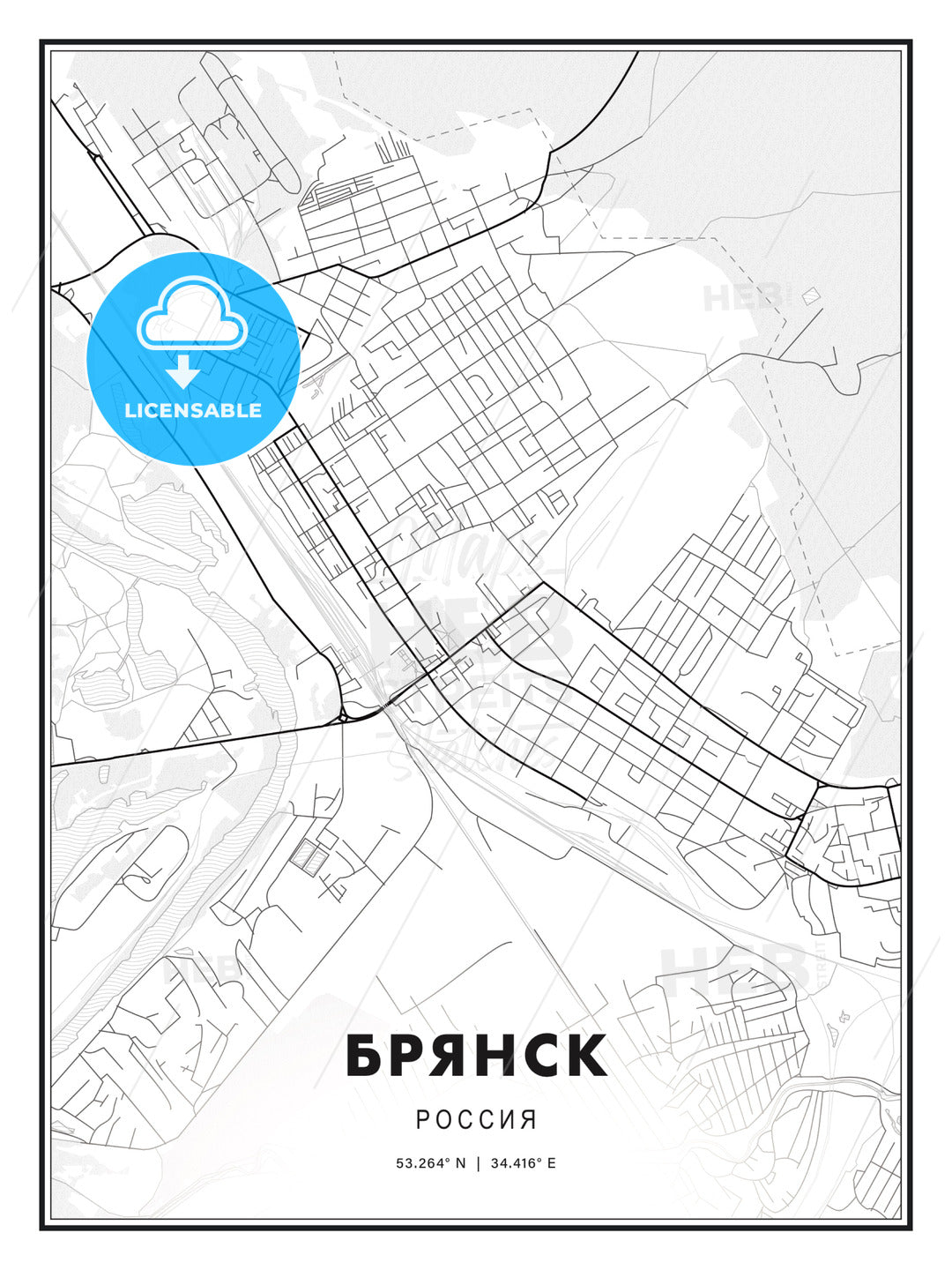 БРЯНСК / Bryansk, Russia, Modern Print Template in Various Formats - HEBSTREITS Sketches