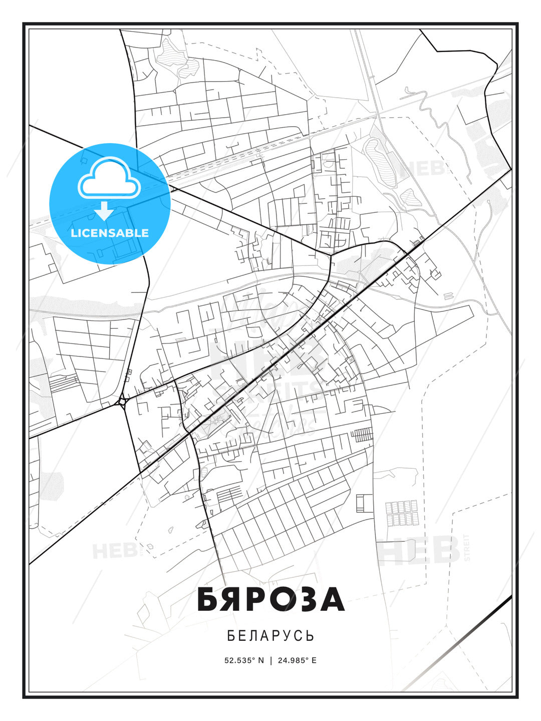 БЯРОЗА / Byaroza, Belarus, Modern Print Template in Various Formats - HEBSTREITS Sketches