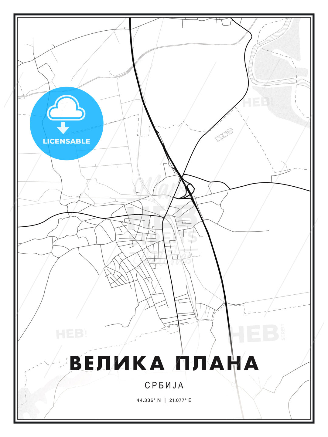 ВЕЛИКА ПЛАНА / Velika Plana, Serbia, Modern Print Template in Various Formats - HEBSTREITS Sketches