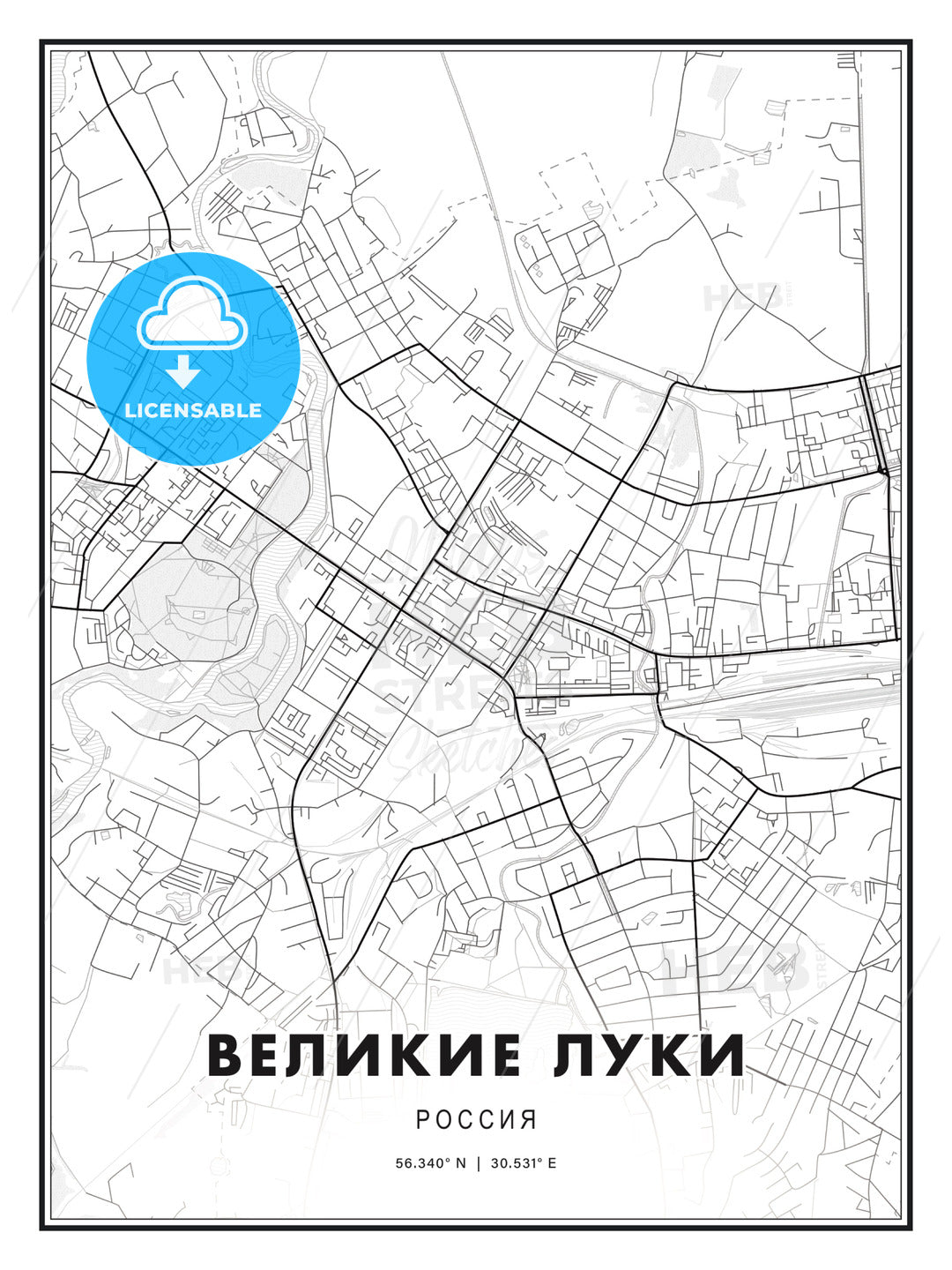 ВЕЛИКИЕ ЛУКИ / Velikiye Luki, Russia, Modern Print Template in Various Formats - HEBSTREITS Sketches