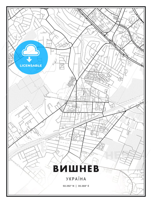 ВИШНЕВ / Vyshneve, Ukraine, Modern Print Template in Various Formats - HEBSTREITS Sketches