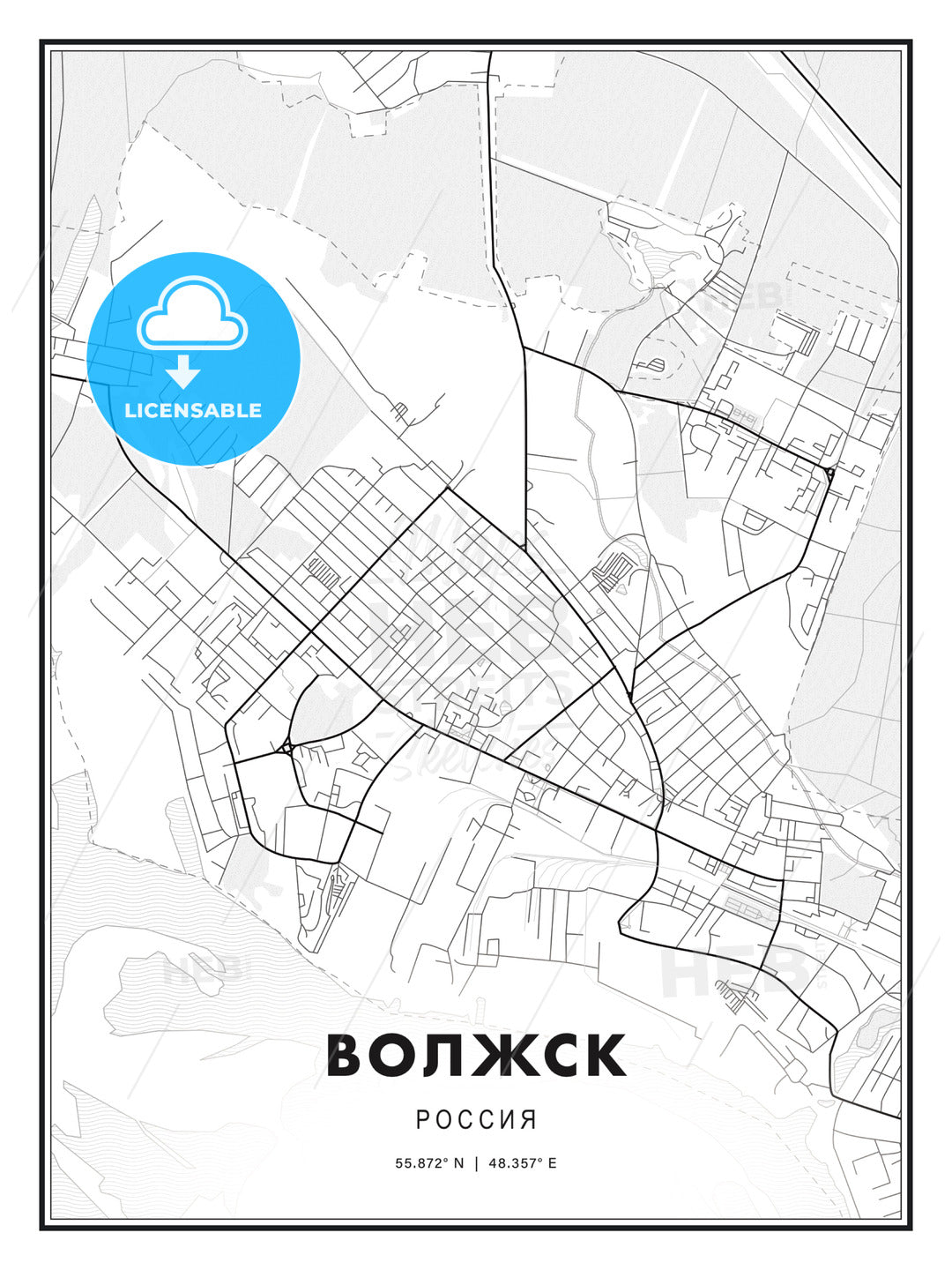 ВОЛЖСК / Volzhsk, Russia, Modern Print Template in Various Formats - HEBSTREITS Sketches