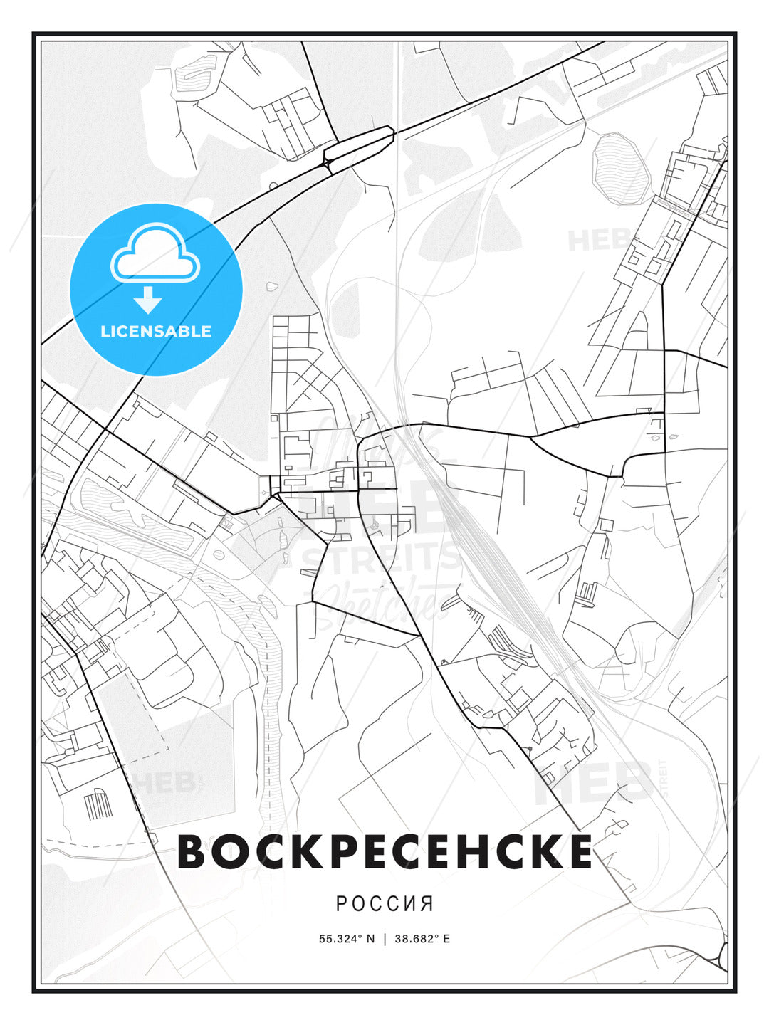ВОСКРЕСЕНСКЕ / Voskresensk, Russia, Modern Print Template in Various Formats - HEBSTREITS Sketches