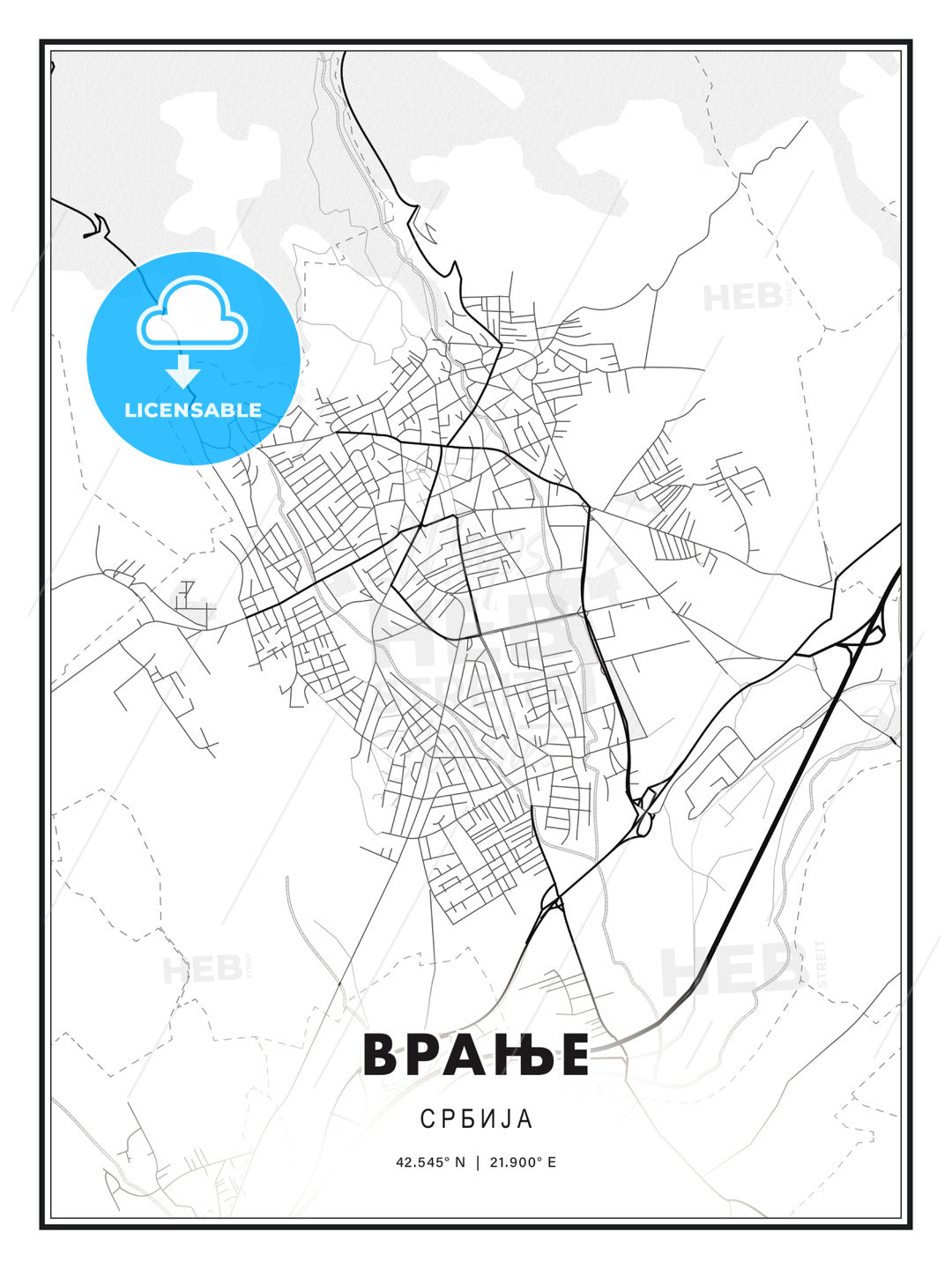 ВРАЊЕ / Vranje, Serbia, Modern Print Template in Various Formats - HEBSTREITS Sketches