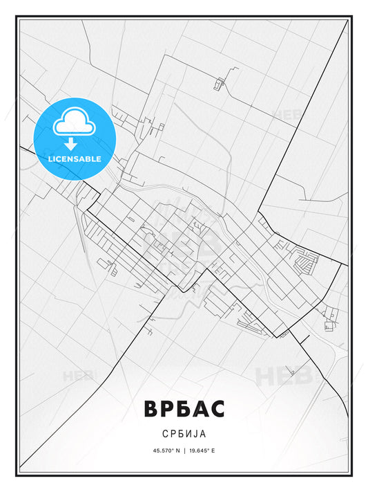 ВРБАС / Vrbas, Serbia, Modern Print Template in Various Formats - HEBSTREITS Sketches
