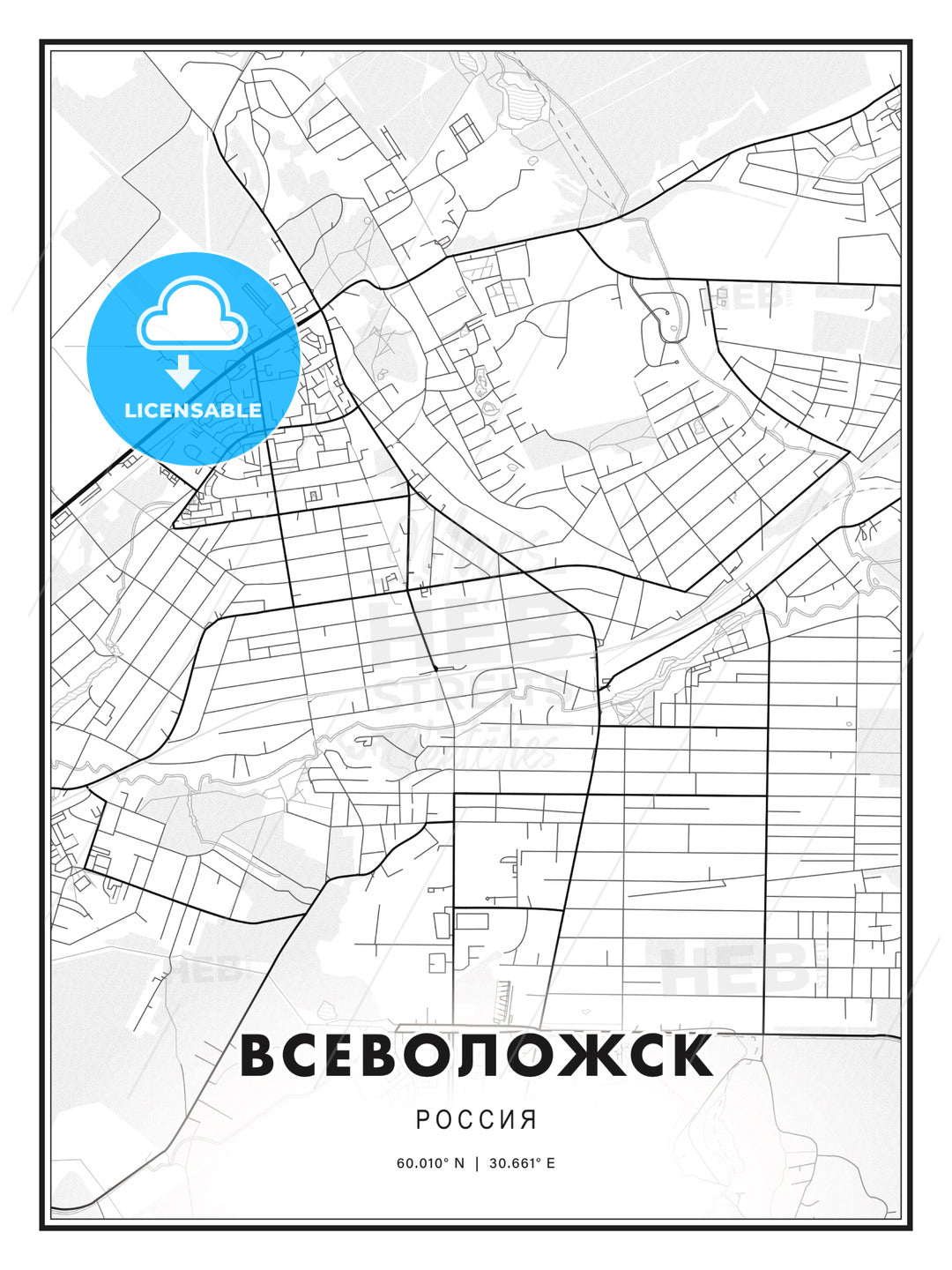 ВСЕВОЛОЖСК / Vsevolozhsk, Russia, Modern Print Template in Various Formats - HEBSTREITS Sketches