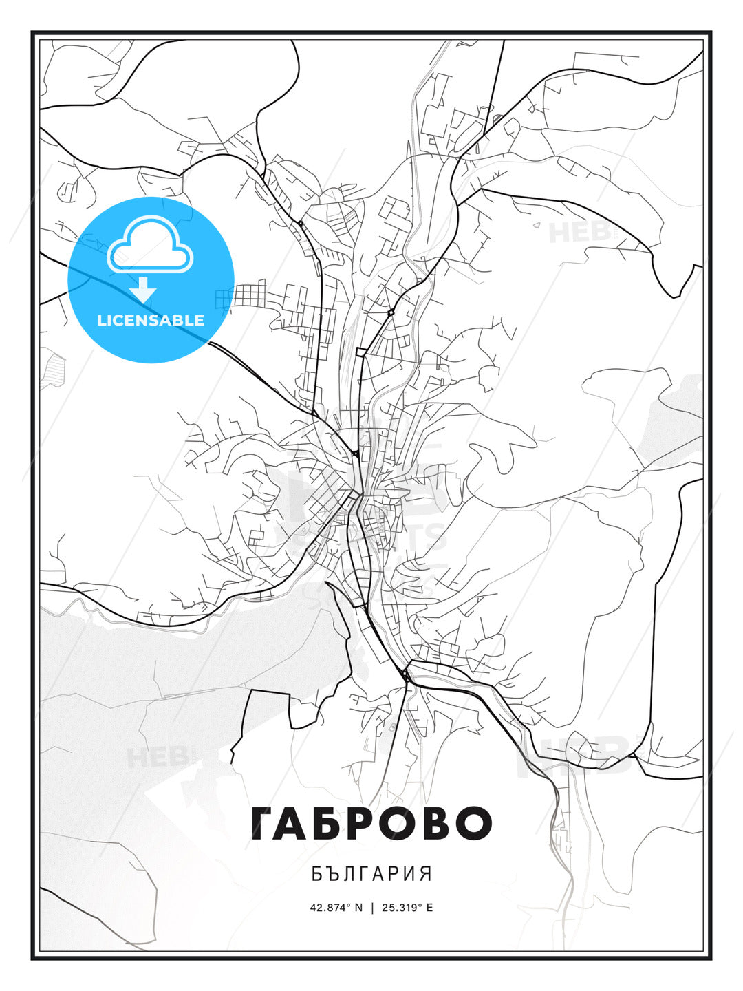 ГАБРОВО / Gabrovo, Bulgaria, Modern Print Template in Various Formats - HEBSTREITS Sketches