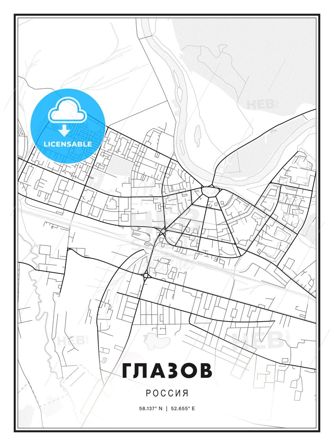 ГЛАЗОВ / Glazov, Russia, Modern Print Template in Various Formats - HEBSTREITS Sketches
