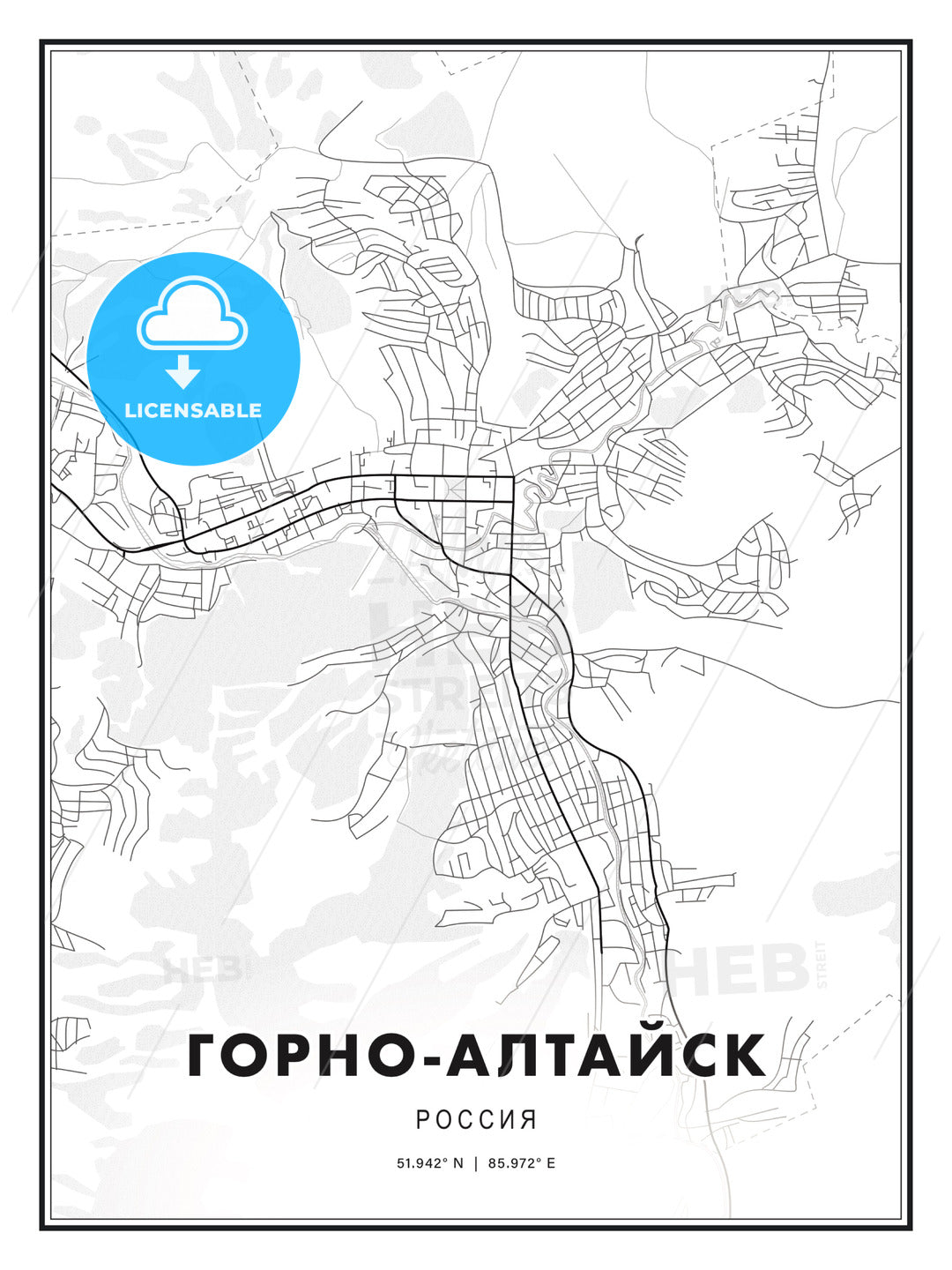 ГОРНО-АЛТАЙСК / Gorno-Altaysk, Russia, Modern Print Template in Various Formats - HEBSTREITS Sketches