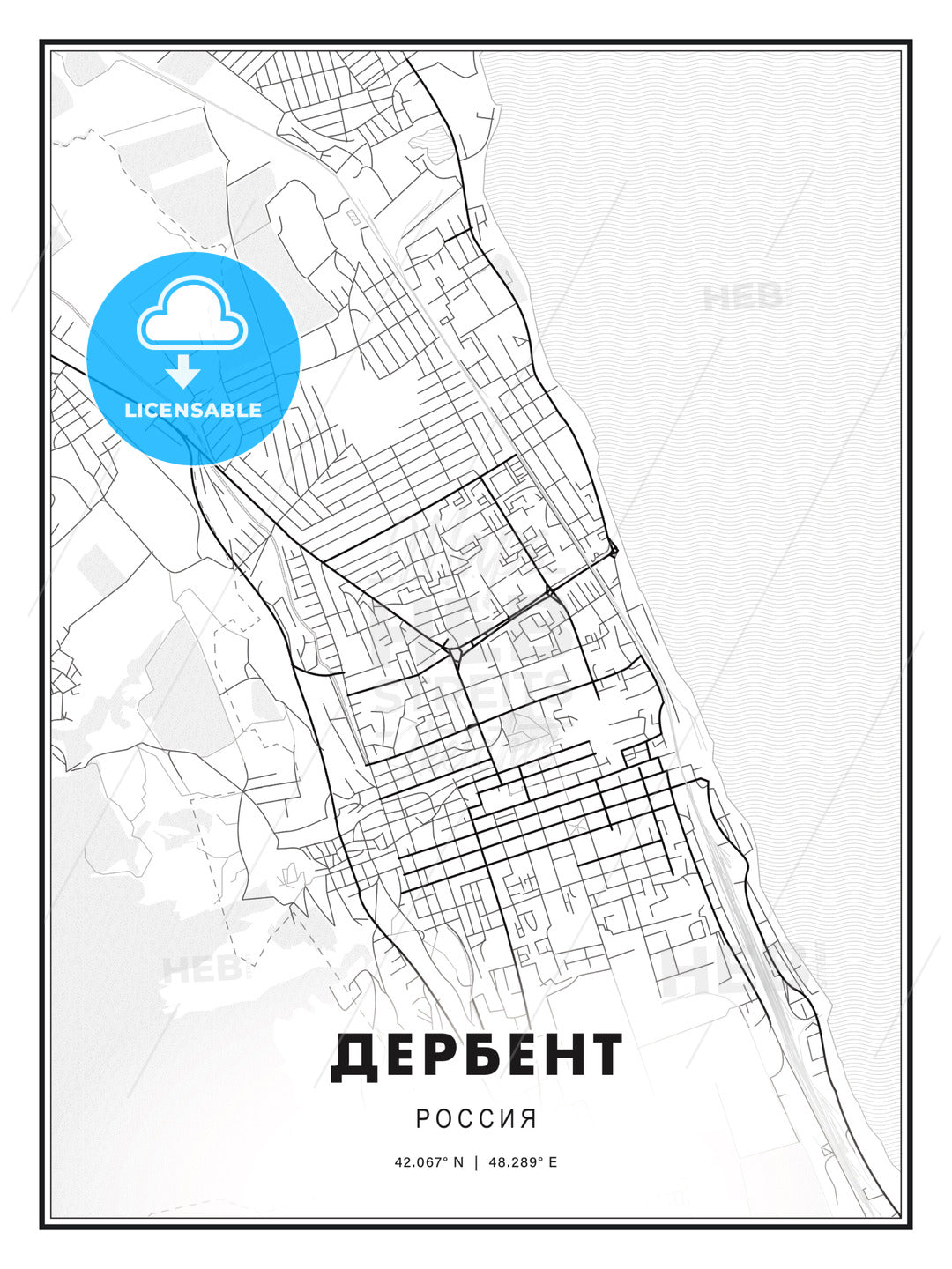 Derpent Map ДЕРБЕНТ / Derbent, Russia, Modern Map Print Template in Various Formats ...