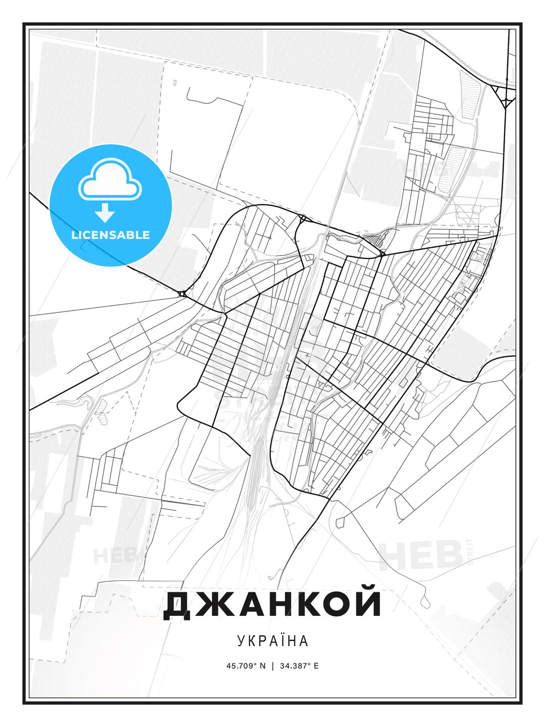 ДЖАНКОЙ / Dzhankoy, Ukraine, Modern Print Template in Various Formats - HEBSTREITS Sketches