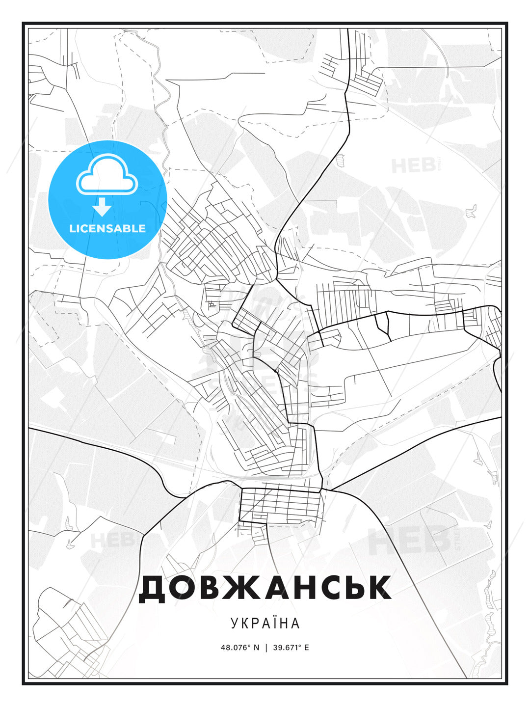 ДОВЖАНСЬК / Dovzhansk, Ukraine, Modern Print Template in Various Formats - HEBSTREITS Sketches