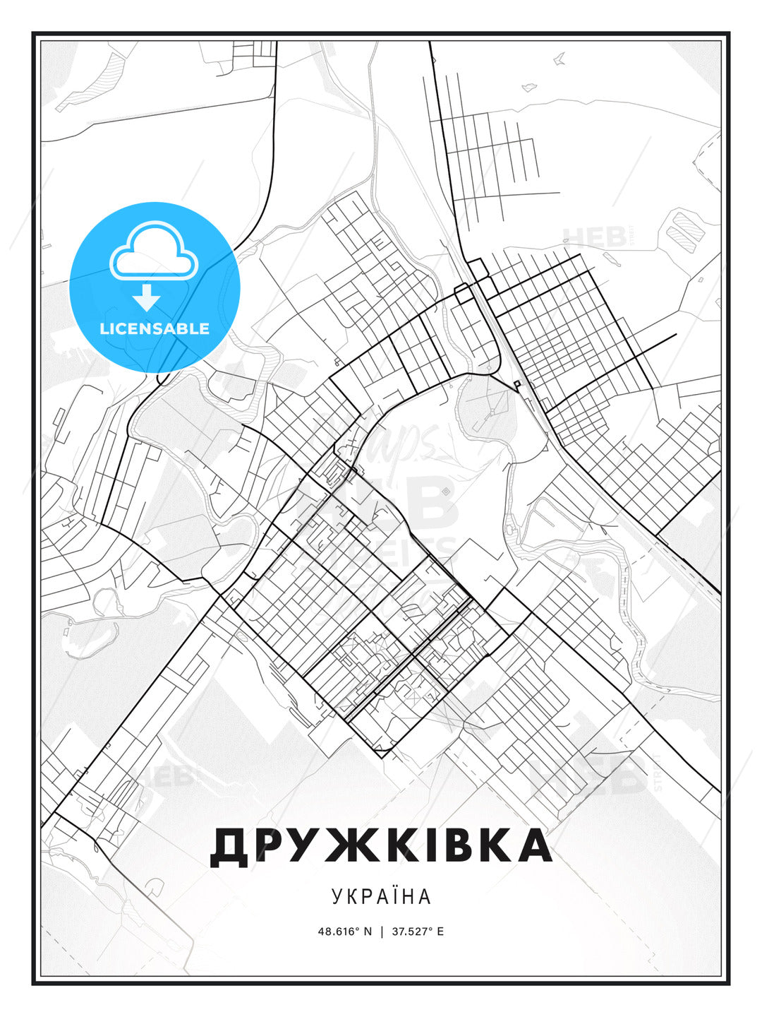 ДРУЖКІВКА / Druzhkivka, Ukraine, Modern Print Template in Various Formats - HEBSTREITS Sketches