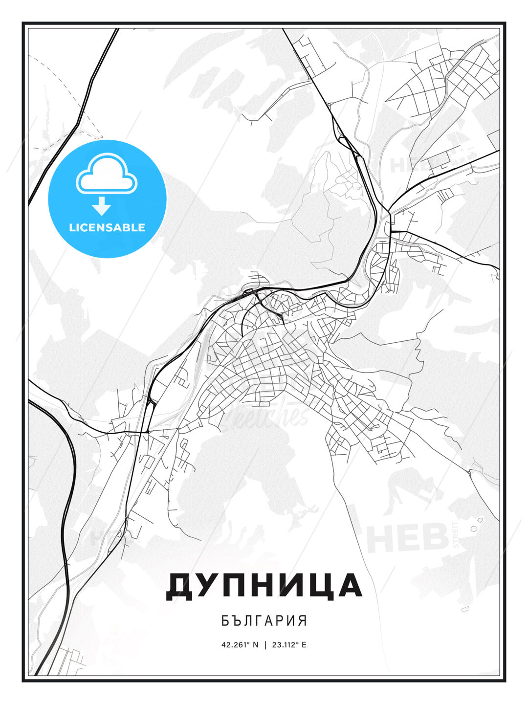 ДУПНИЦА / Dupnitsa, Bulgaria, Modern Print Template in Various Formats - HEBSTREITS Sketches