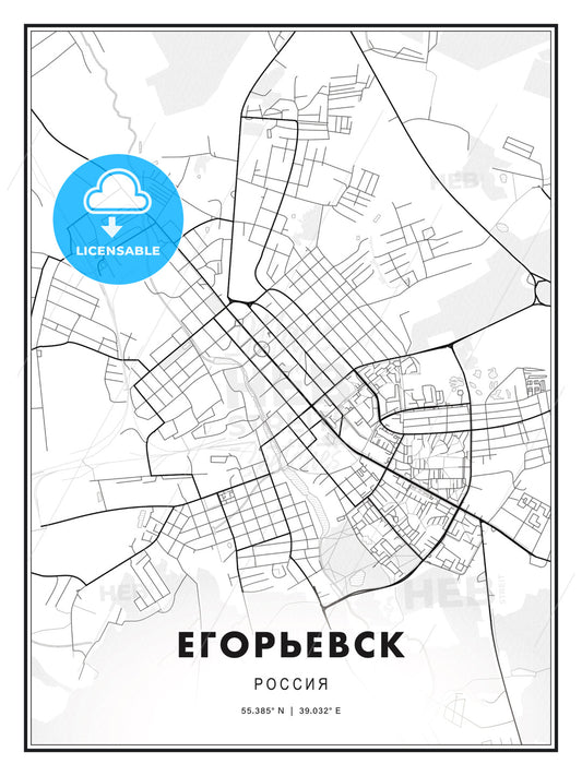 ЕГОРЬЕВСК / Yegoryevsk, Russia, Modern Print Template in Various Formats - HEBSTREITS Sketches