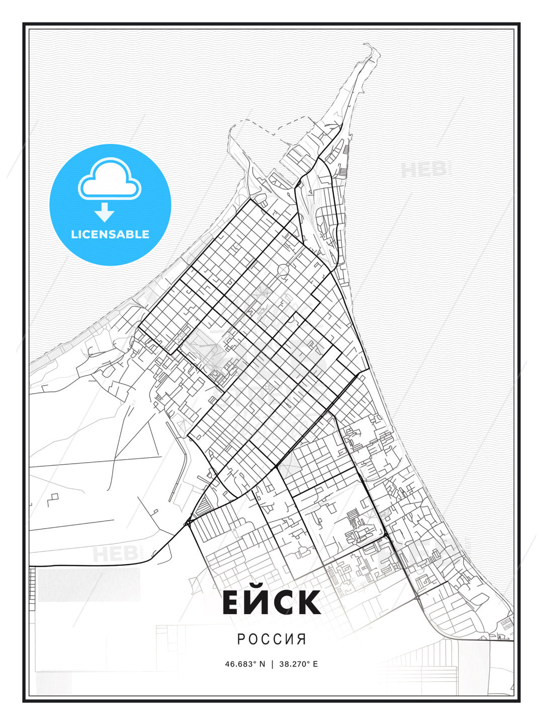 ЕЙСК / Yeysk, Russia, Modern Print Template in Various Formats - HEBSTREITS Sketches