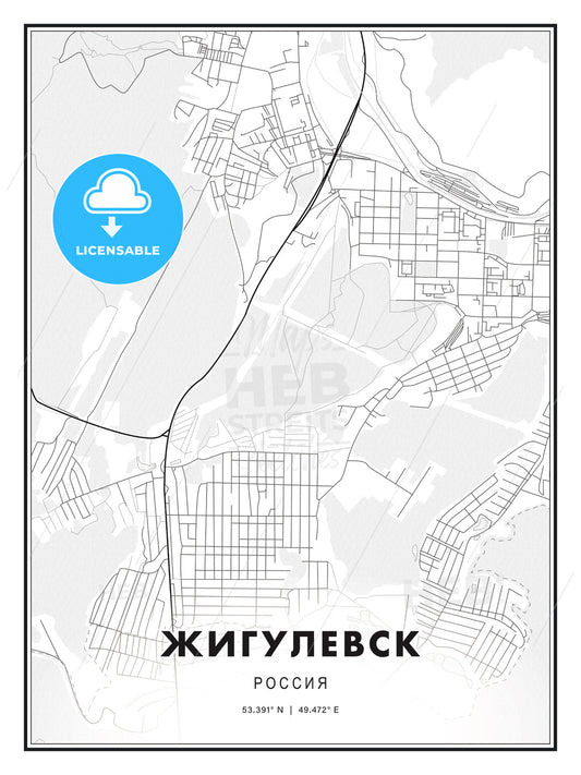 ЖИГУЛЕВСК / Zhigulyovsk, Russia, Modern Print Template in Various Formats - HEBSTREITS Sketches
