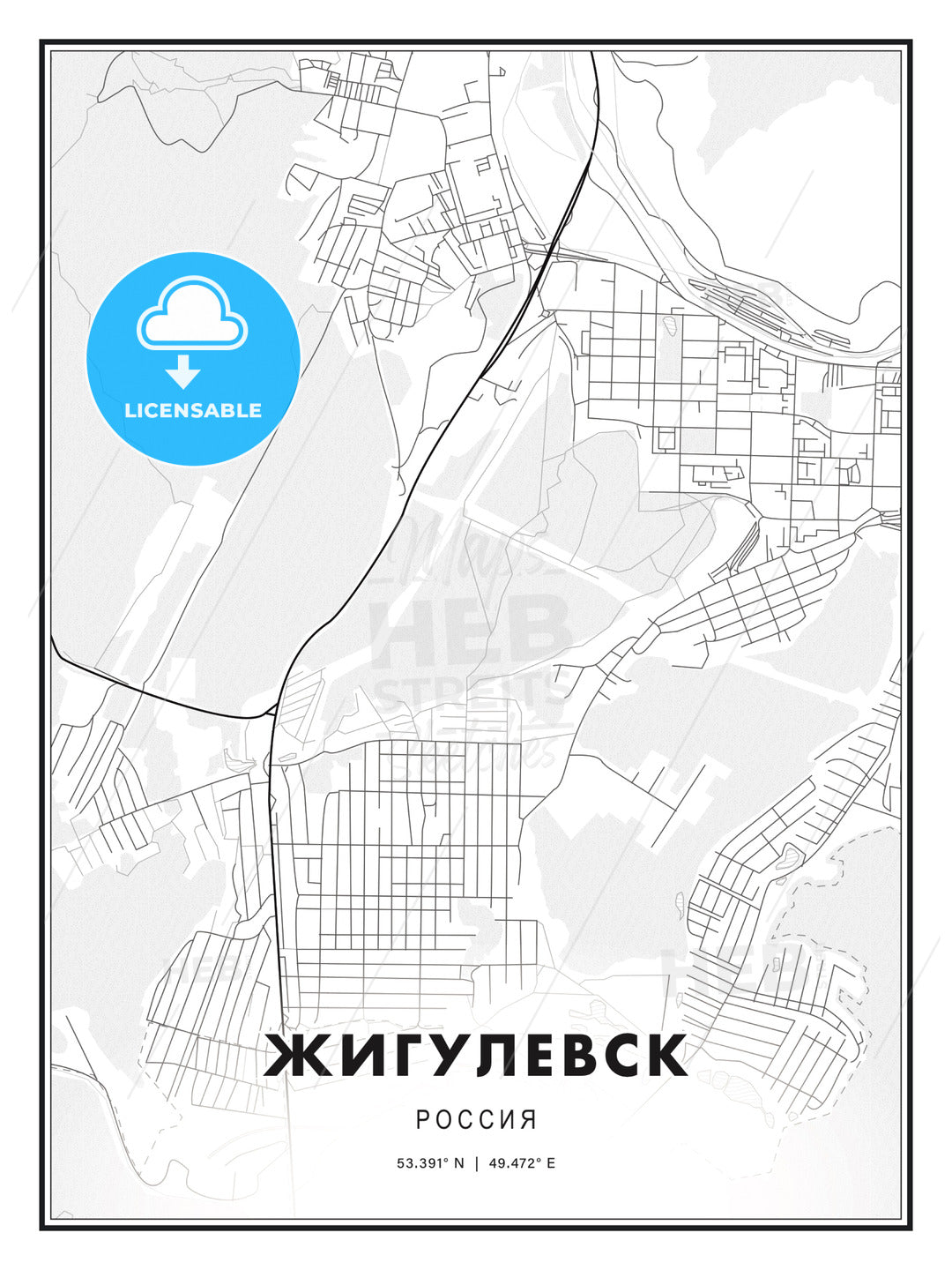 ЖИГУЛЕВСК / Zhigulyovsk, Russia, Modern Print Template in Various Formats - HEBSTREITS Sketches