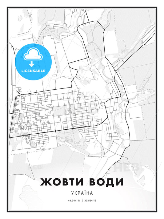 ЖОВТИ ВОДИ / Zhovti Vody, Ukraine, Modern Print Template in Various Formats - HEBSTREITS Sketches