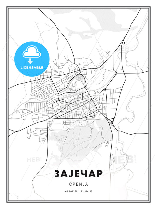 ЗАЈЕЧАР / Zaječar, Serbia, Modern Print Template in Various Formats - HEBSTREITS Sketches