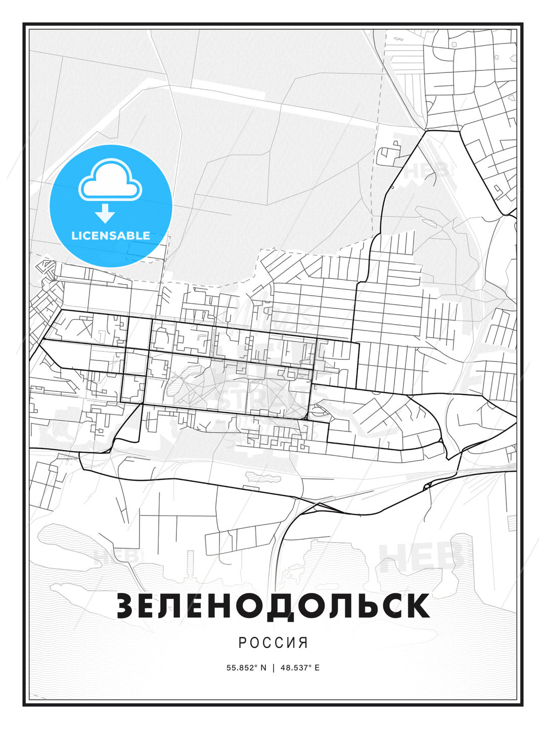 ЗЕЛЕНОДОЛЬСК / Zelenodolsk, Russia, Modern Print Template in Various Formats - HEBSTREITS Sketches
