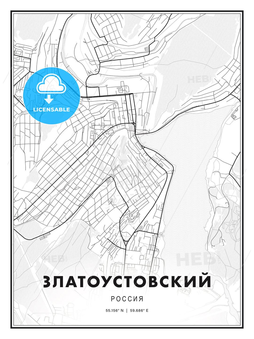 ЗЛАТОУСТОВСКИЙ / Zlatoust, Russia, Modern Print Template in Various Formats - HEBSTREITS Sketches