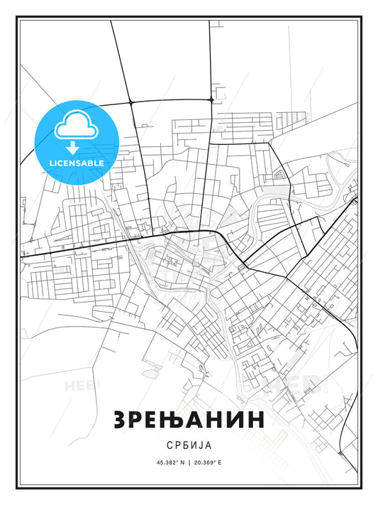 ЗРЕЊАНИН / Zrenjanin, Serbia, Modern Print Template in Various Formats - HEBSTREITS Sketches