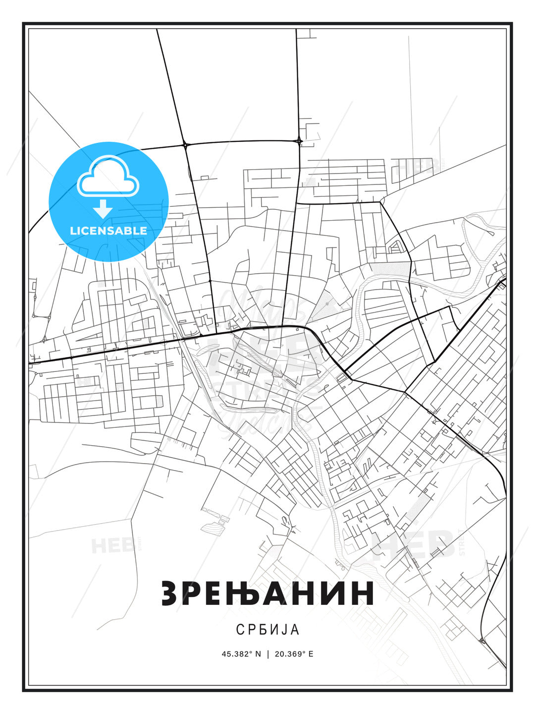 ЗРЕЊАНИН / Zrenjanin, Serbia, Modern Print Template in Various Formats - HEBSTREITS Sketches