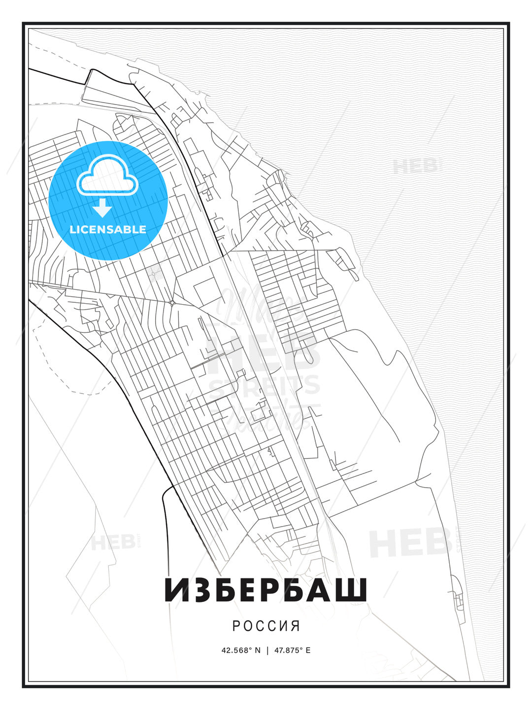 ИЗБЕРБАШ / Izberbash, Russia, Modern Print Template in Various Formats - HEBSTREITS Sketches