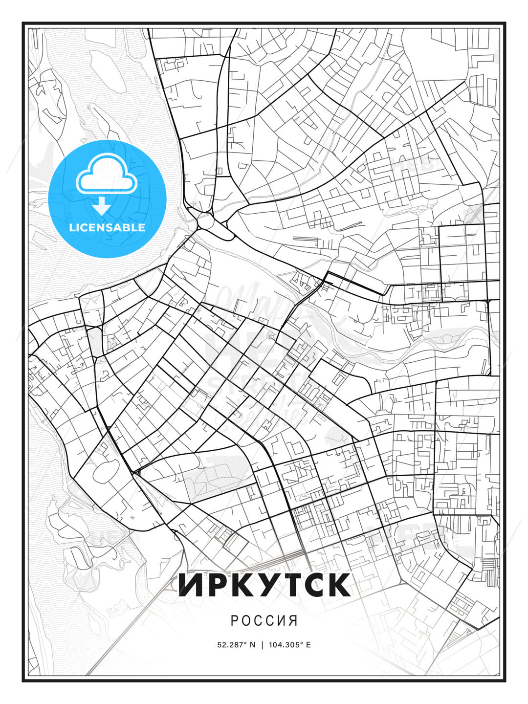 ИРКУТСК / Irkutsk, Russia, Modern Print Template in Various Formats - HEBSTREITS Sketches