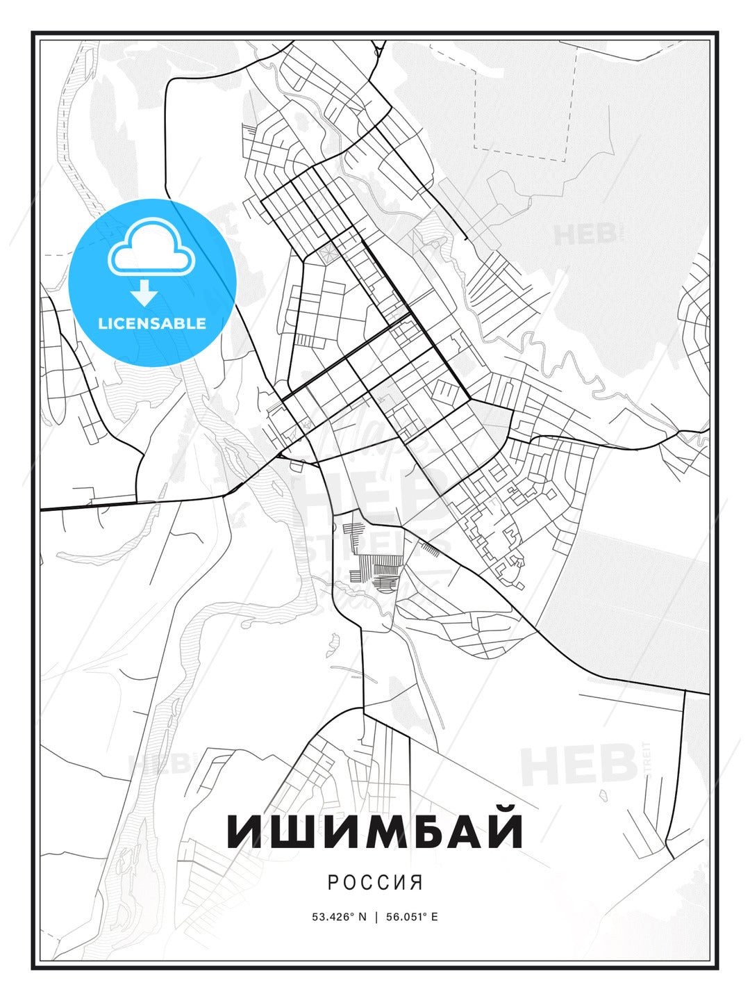 ИШИМБАЙ / Ishimbay, Russia, Modern Print Template in Various Formats - HEBSTREITS Sketches