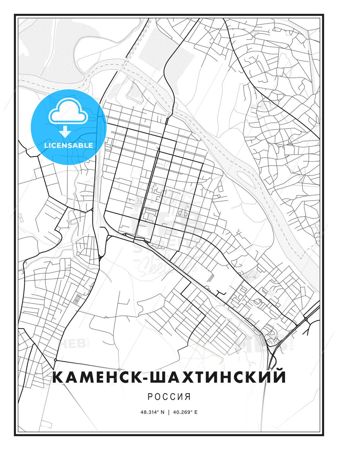 КАМЕНСК-ШАХТИНСКИЙ / Kamensk-Shakhtinsky, Russia, Modern Print Template in Various Formats - HEBSTREITS Sketches