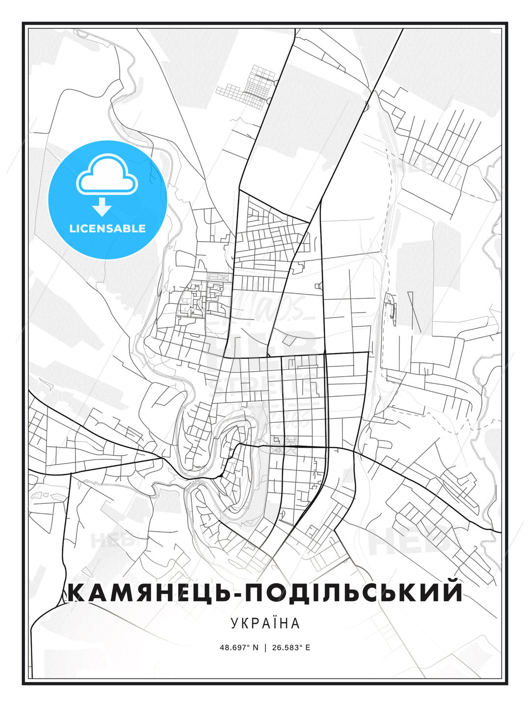 КАМЯНЕЦЬ-ПОДІЛЬСЬКИЙ / Kamianets-Podilskyi, Ukraine, Modern Print Template in Various Formats - HEBSTREITS Sketches