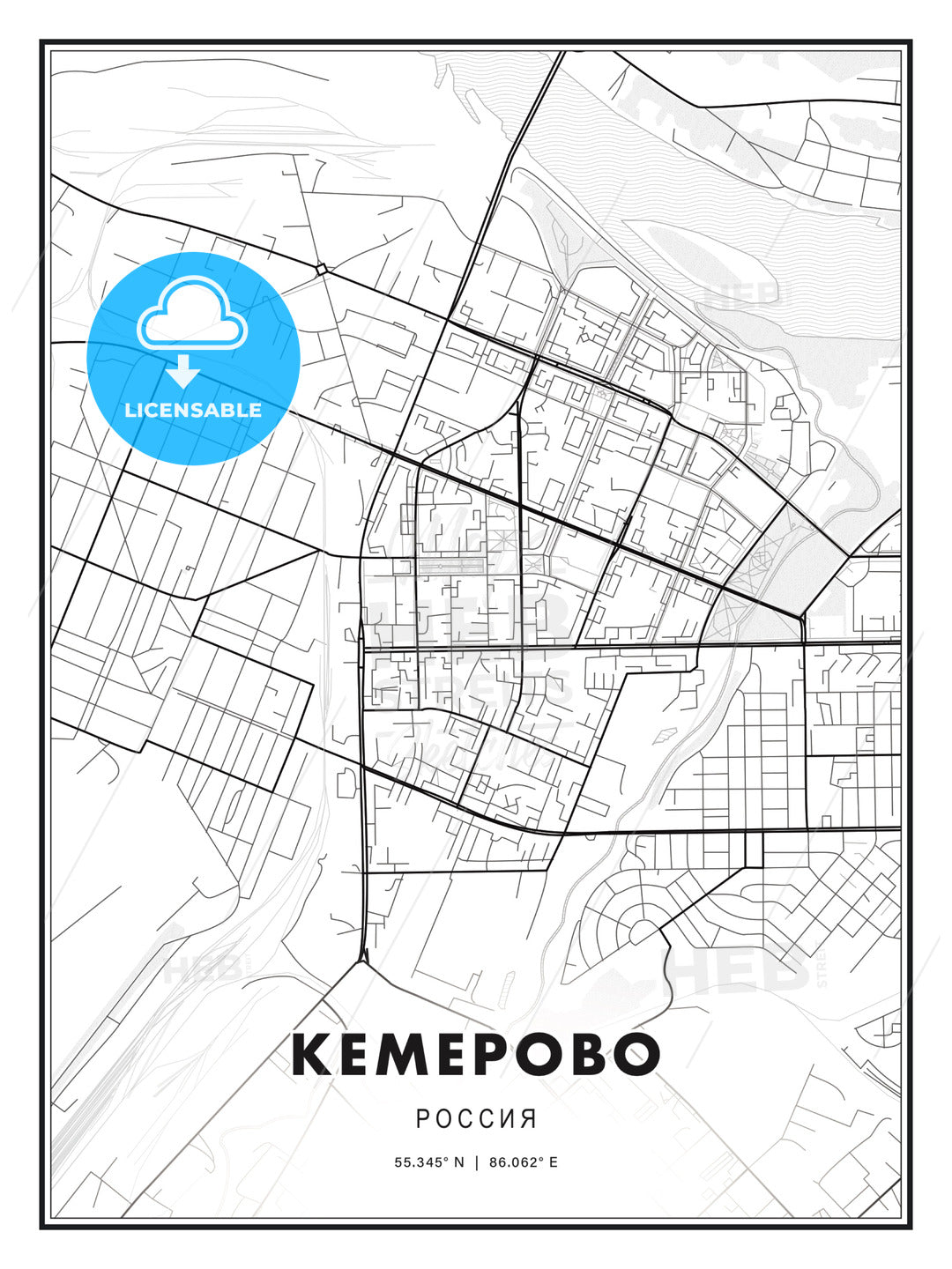 КЕМЕРОВО / Kemerovo, Russia, Modern Print Template in Various Formats - HEBSTREITS Sketches