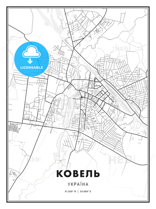 КОВЕЛЬ / Kovel, Ukraine, Modern Print Template in Various Formats - HEBSTREITS Sketches