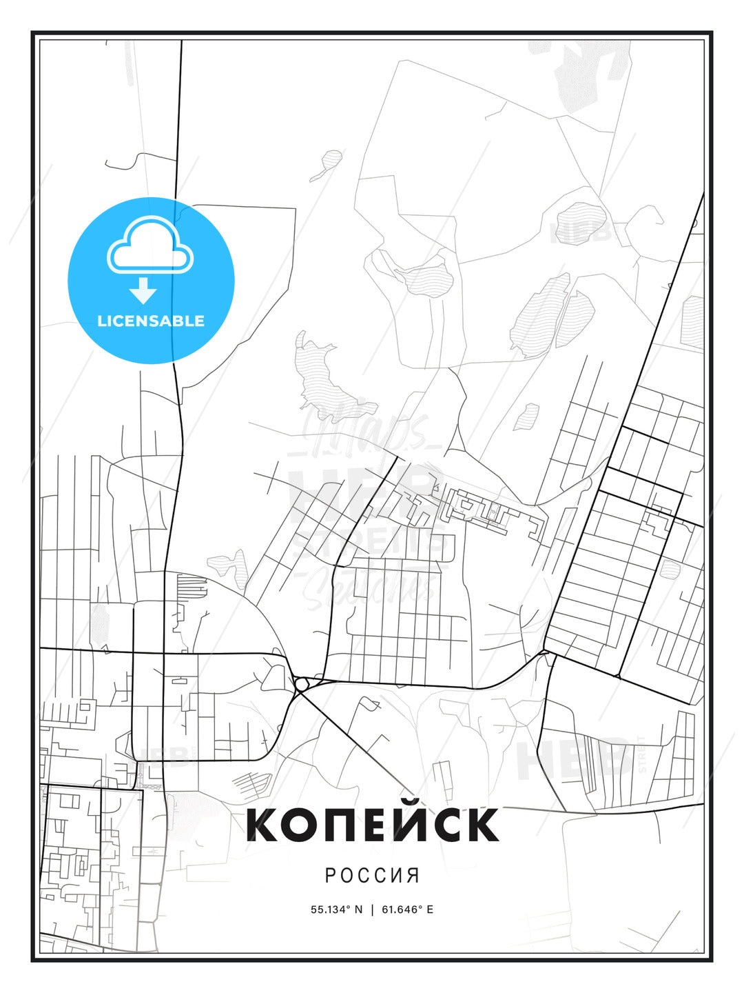 КОПЕЙСК / Kopeysk, Russia, Modern Print Template in Various Formats - HEBSTREITS Sketches