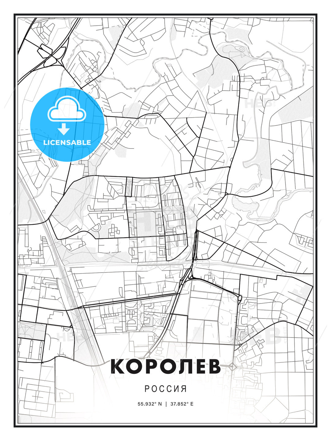 КОРОЛЕВ / Korolyov, Russia, Modern Print Template in Various Formats - HEBSTREITS Sketches