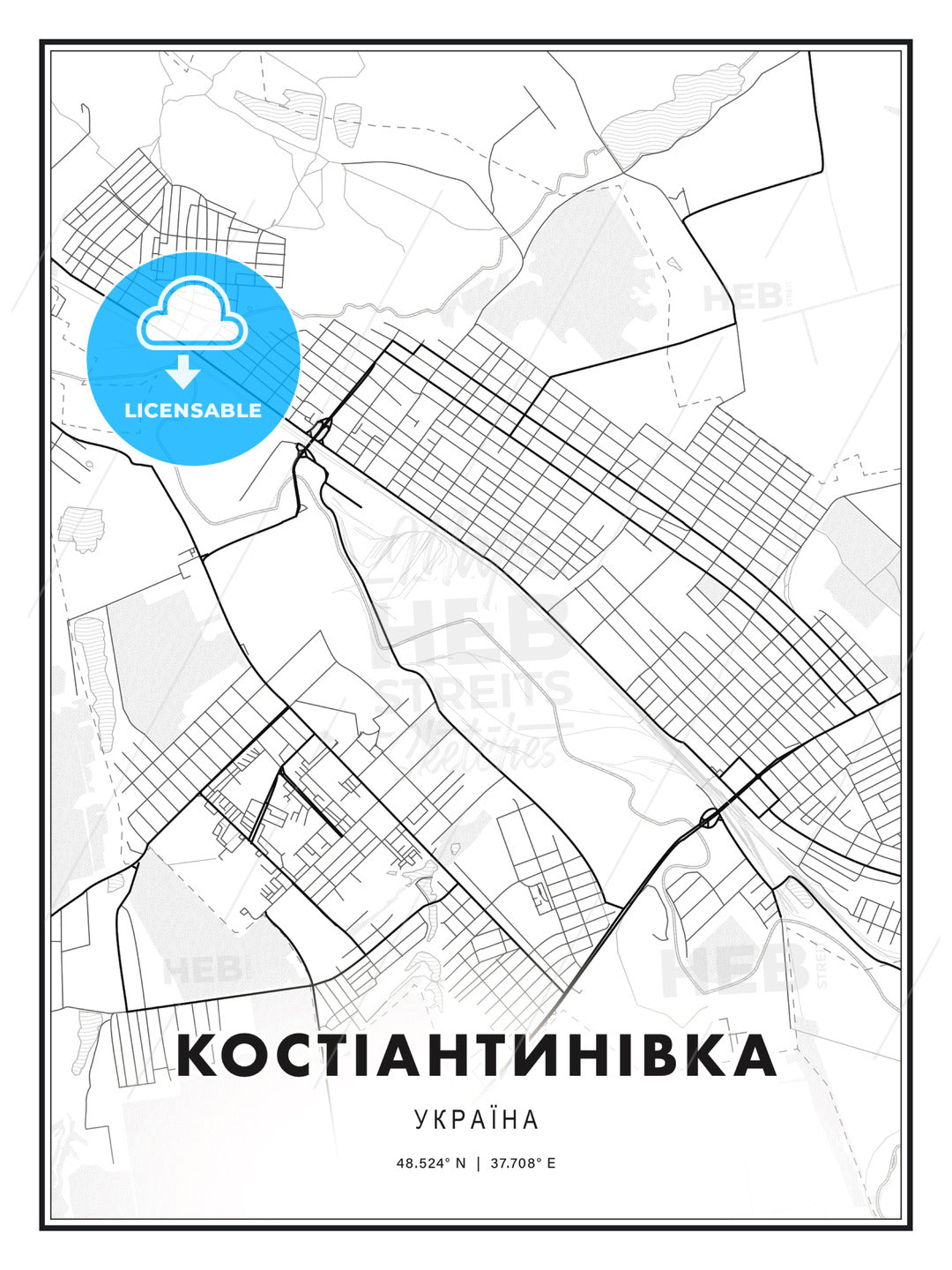 КОСТІАНТИНІВКА / Kostiantynivka, Ukraine, Modern Print Template in Various Formats - HEBSTREITS Sketches