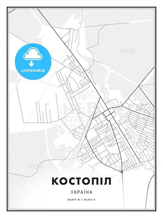 КОСТОПІЛ / Kostopil, Ukraine, Modern Print Template in Various Formats - HEBSTREITS Sketches