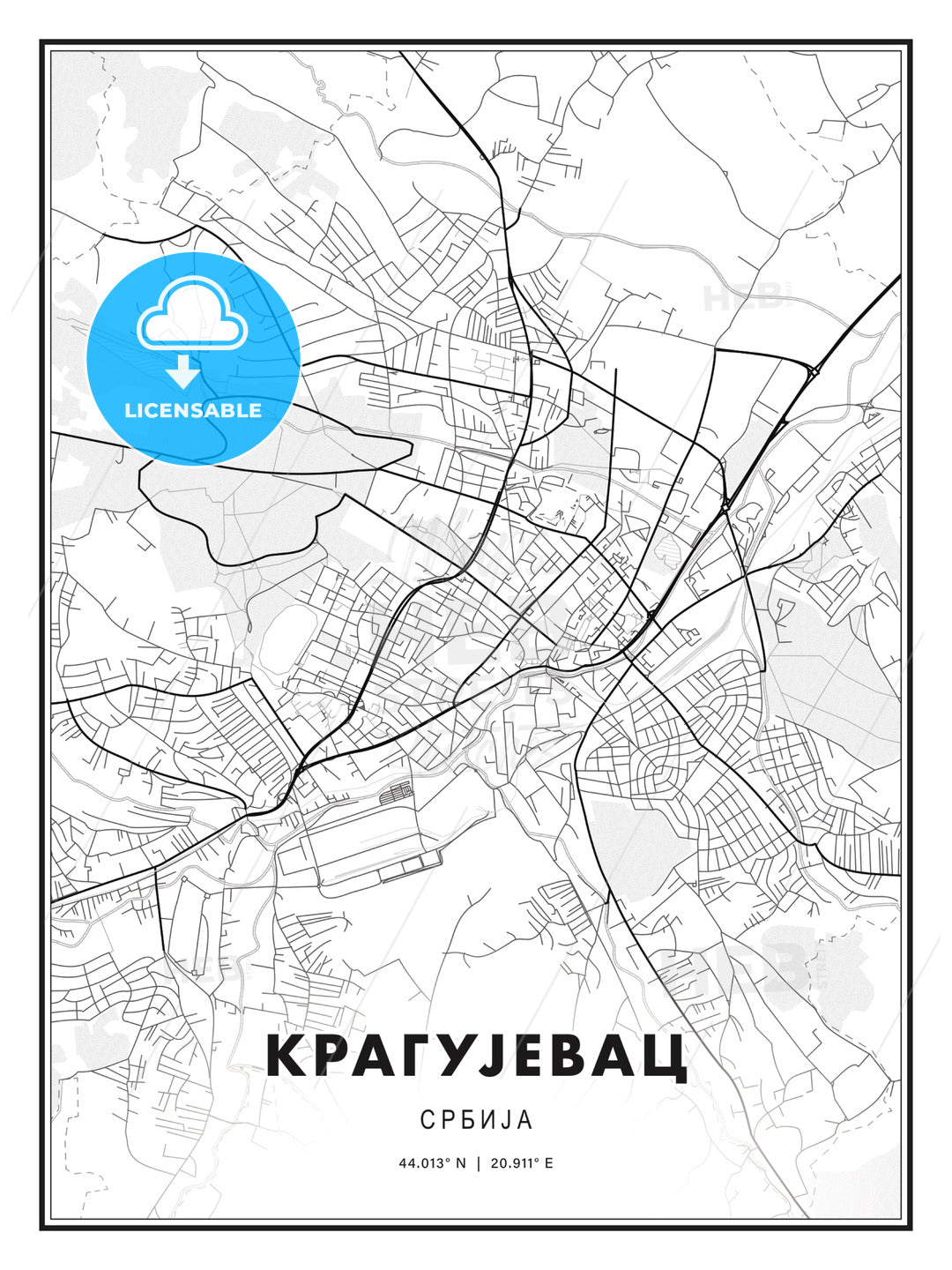 КРАГУЈЕВАЦ / Kragujevac, Serbia, Modern Print Template in Various Formats - HEBSTREITS Sketches