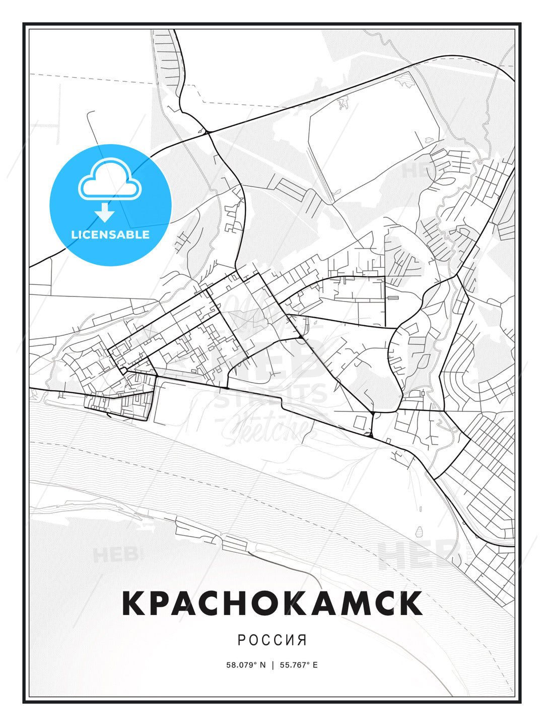 КРАСНОКАМСК / Krasnokamsk, Russia, Modern Print Template in Various Formats - HEBSTREITS Sketches