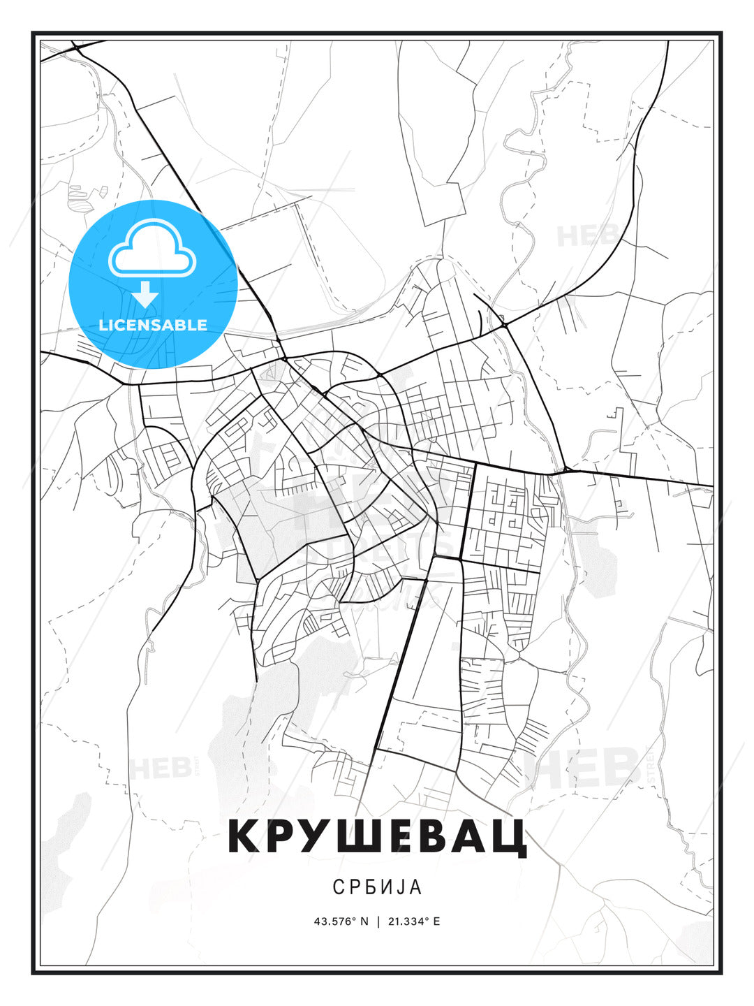 КРУШЕВАЦ / Kruševac, Serbia, Modern Print Template in Various Formats - HEBSTREITS Sketches