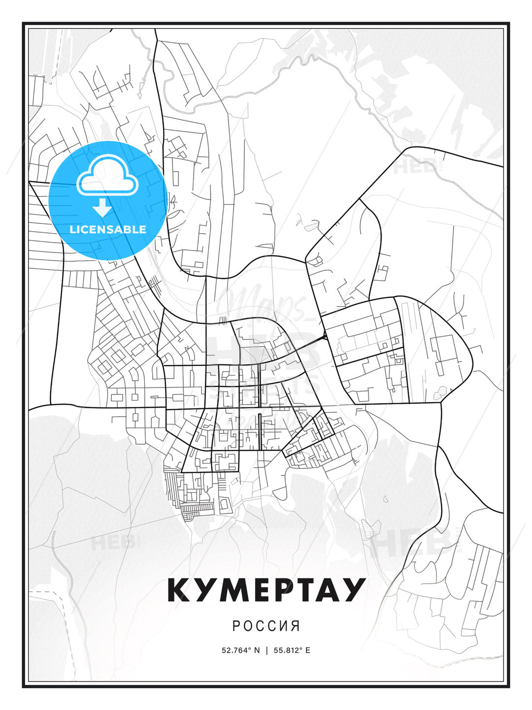 КУМЕРТАУ / Kumertau, Russia, Modern Print Template in Various Formats - HEBSTREITS Sketches