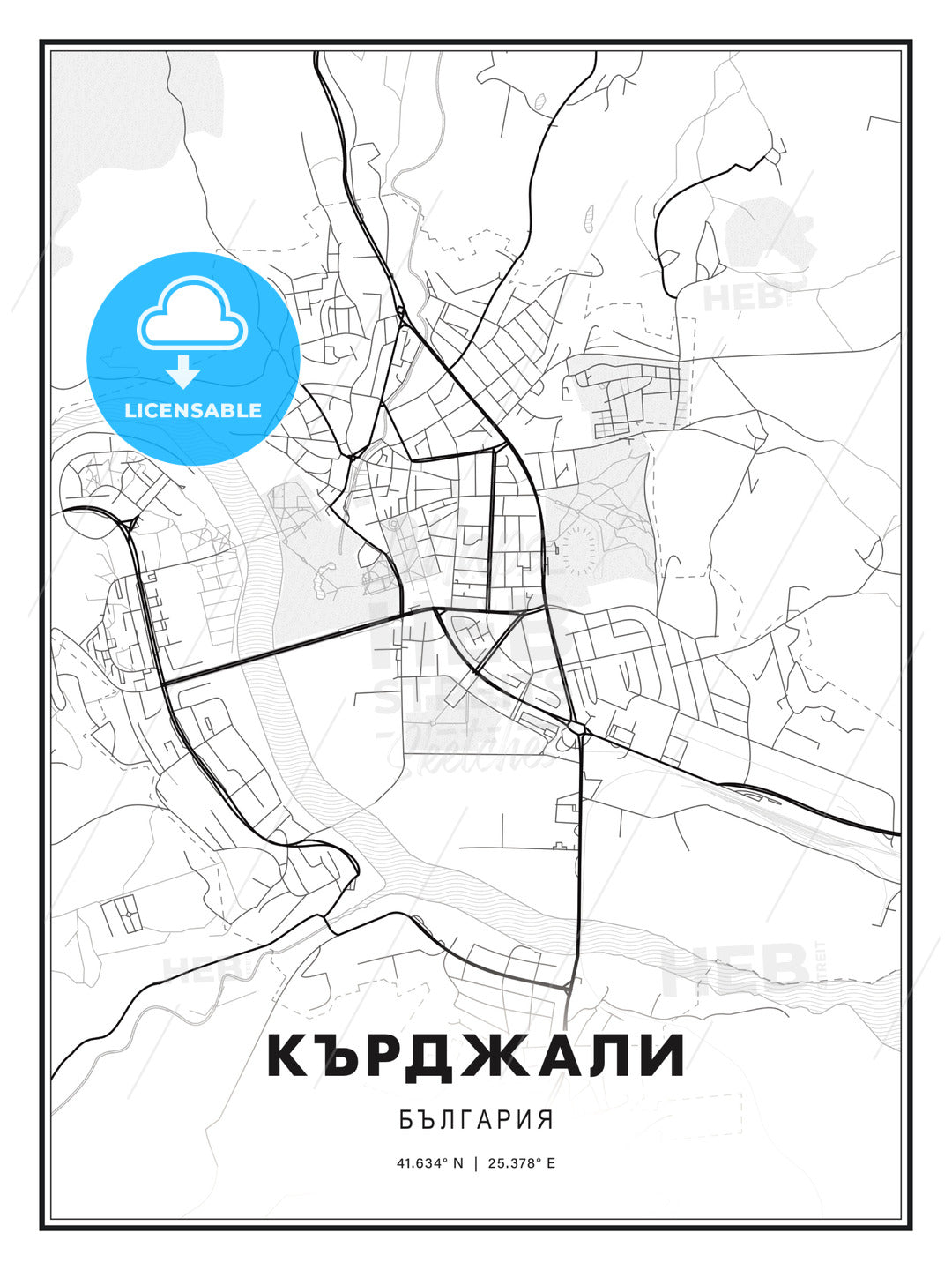 КЪРДЖАЛИ / Kardzhali, Bulgaria, Modern Print Template in Various Formats - HEBSTREITS Sketches