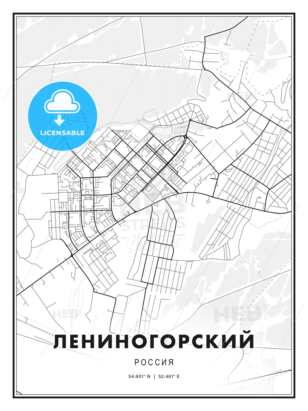 ЛЕНИНОГОРСКИЙ / Leninogorsk, Russia, Modern Print Template in Various Formats - HEBSTREITS Sketches