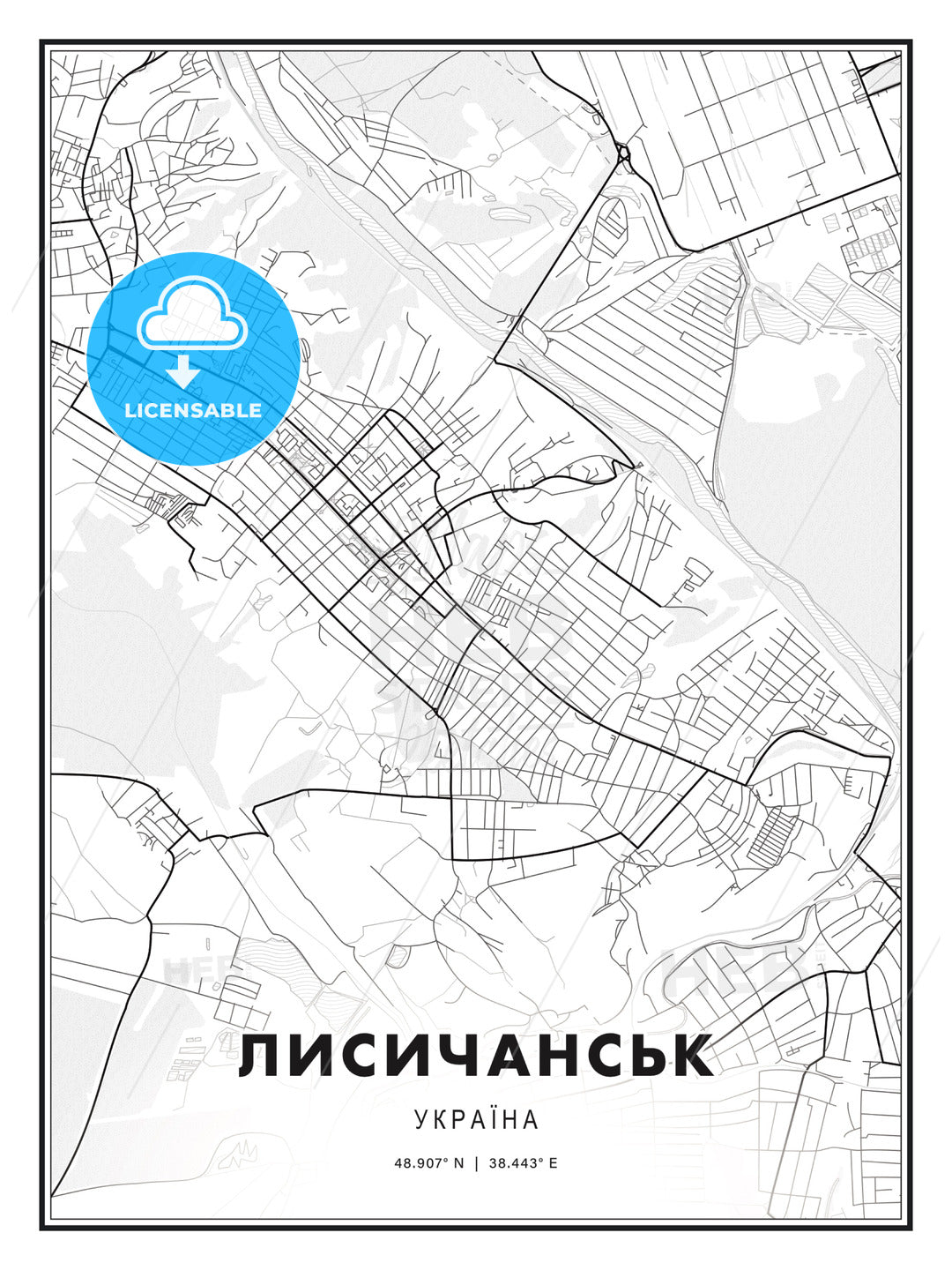 ЛИСИЧАНСЬК / Lysychansk, Ukraine, Modern Print Template in Various Formats - HEBSTREITS Sketches