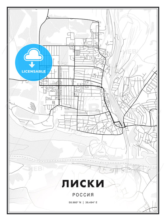 ЛИСКИ / Liski, Russia, Modern Print Template in Various Formats - HEBSTREITS Sketches