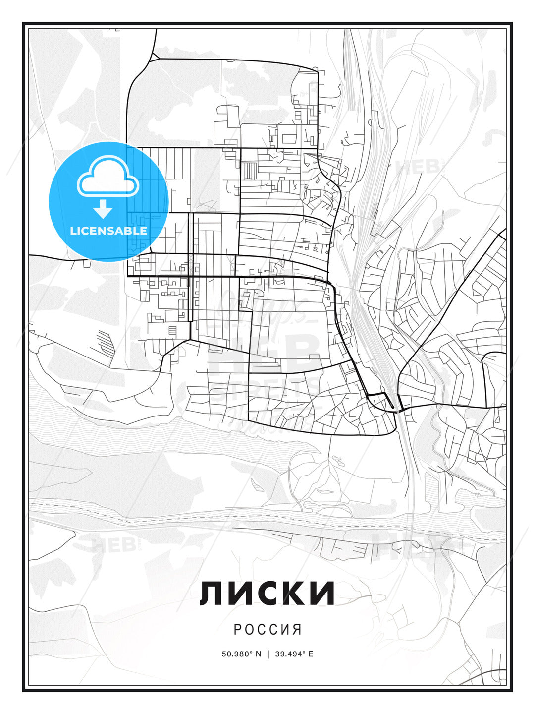 ЛИСКИ / Liski, Russia, Modern Print Template in Various Formats - HEBSTREITS Sketches