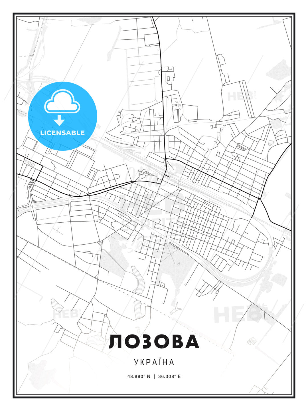 ЛОЗОВА / Lozova, Ukraine, Modern Print Template in Various Formats - HEBSTREITS Sketches